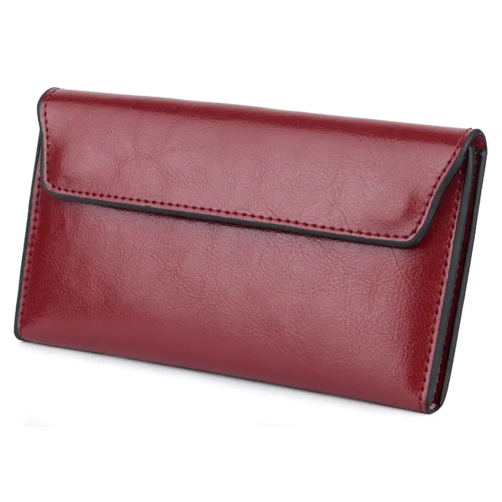 Genuine Leather Women's Long Wallet – Slim Clutch Purse Leather Wallet Clutch HIP Wine Red