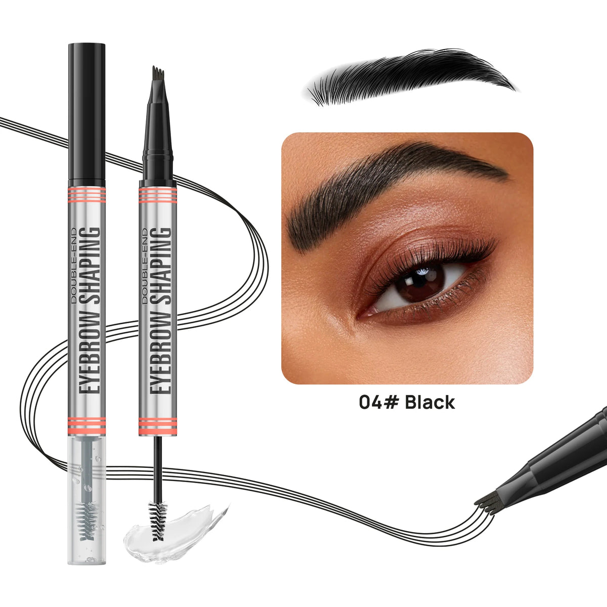Hellokiss 2-in-1 Double-End Liquid Eyebrow Pencil – 4-Tip Liquid Eyebrow Pencil HIP 04 1.9ml