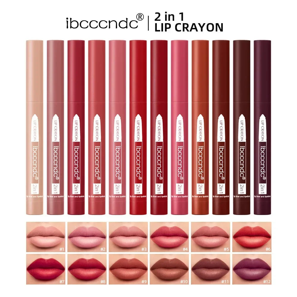 2-in-1 Lip Liner Waterproof Long Lasting Matte Lipstick Pencil Nude Pink Lips Outline Makeup Crayon Stick Lip Tint Line Cosmetic HIP