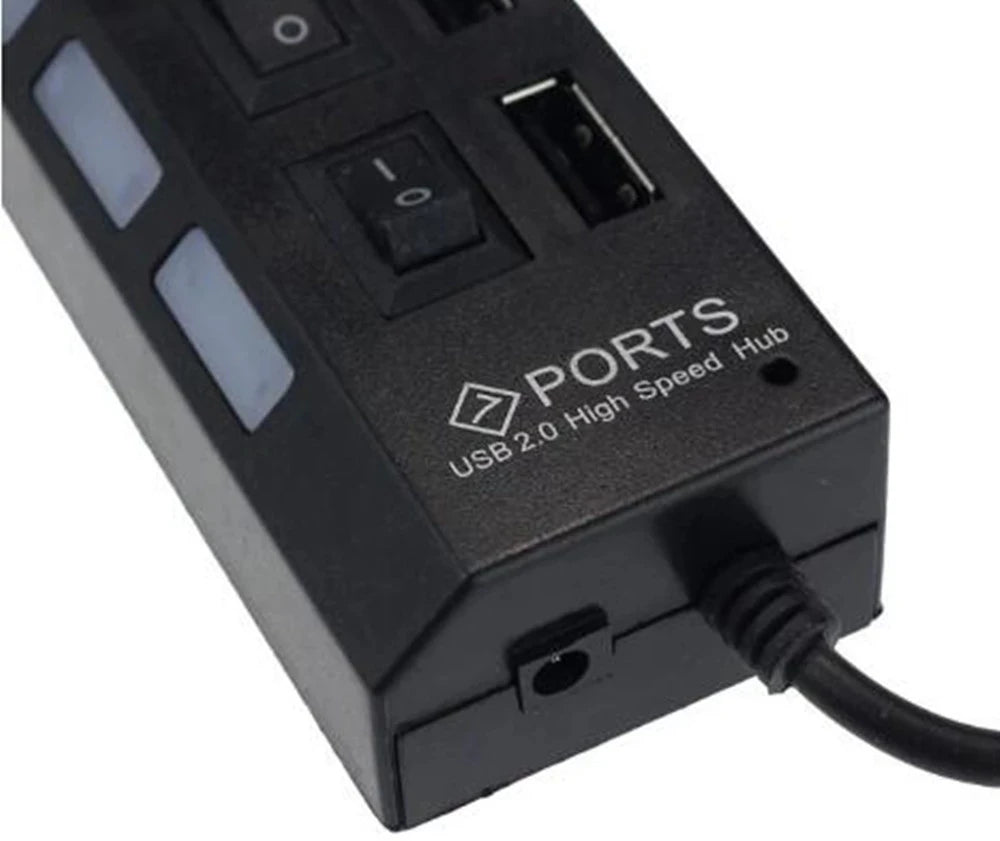 7-Port USB 2.0 Hub Splitter with Individual Port Switches USB Hub Splitter HIP
