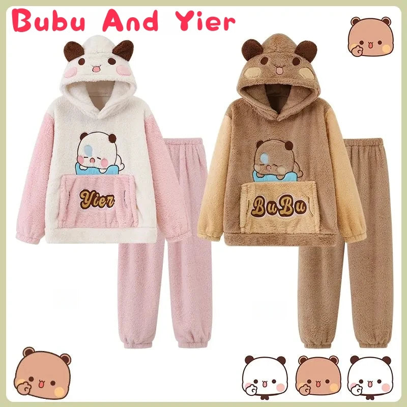 Panda Bubu & Dudu Coral Fleece Pajamas – Unisex Couple Set Cartoon Pajama Set HIP