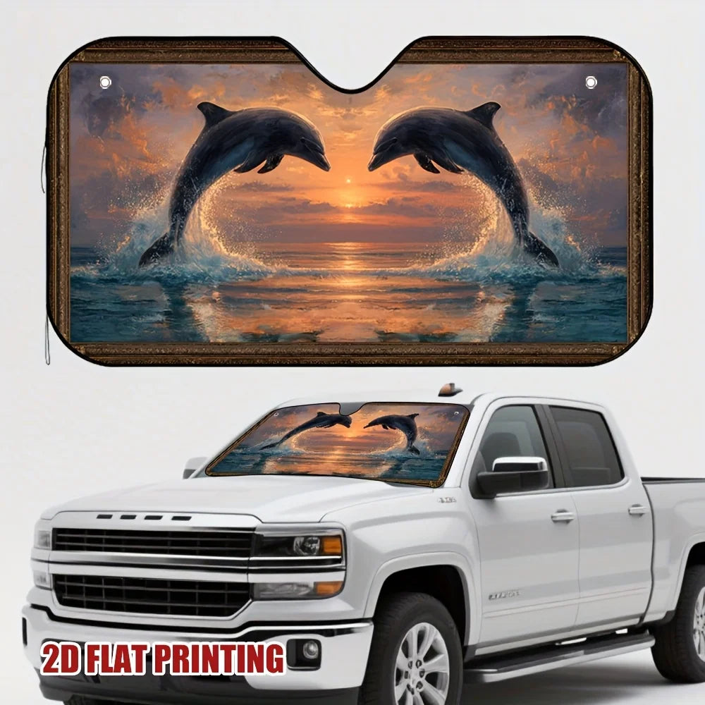 Dolphin Sunset Car Sunshade – Polyester Windshield Cover Car Sunshade HIP M