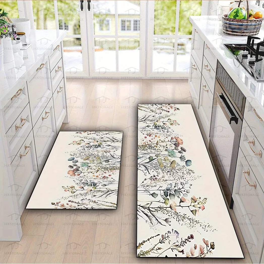 Rustic Floral Kitchen Runner Rug – Non-Slip Washable Mat Kitchen Runner Rug HIP 2pc40x60-40x120felt