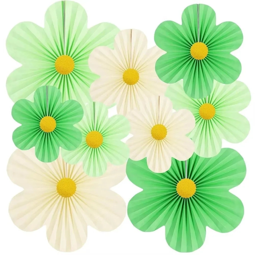 9-Piece Pink Paper Fan Flowers & Pom Poms Backdrop Set Party Backdrop Decor HIP