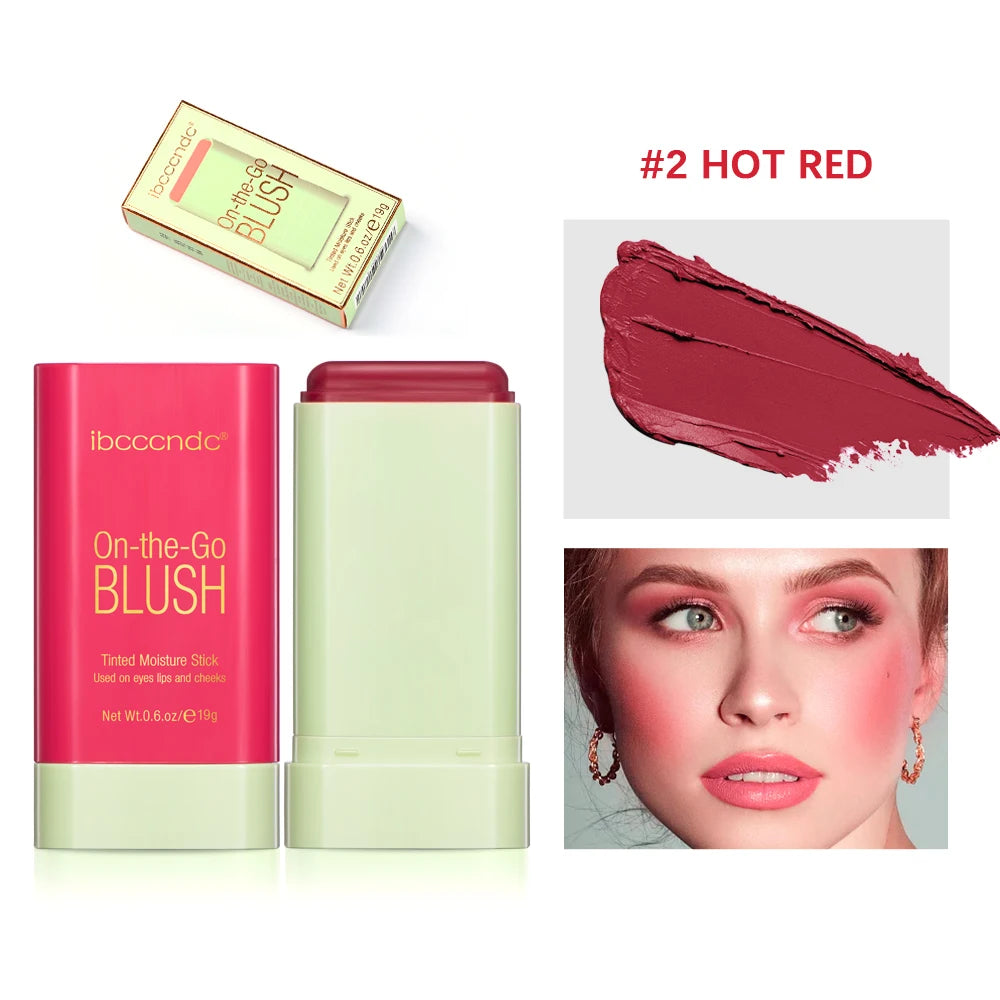 Long Lasting Non-Fading Silky Smooth Cream Blush for Cheeks1 Piece Lips Eyes Christmas Gift Smudge-Proof Multi-Use Blush Stick HIP red