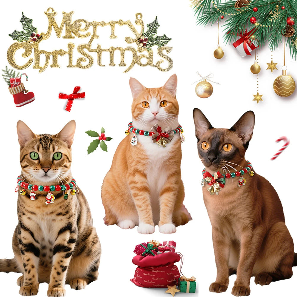 Christmas Lucky Charm Vibrant Color Cat Jewelry Costume Multicolor Cat Bell Collar Kitten Collar Festive Holiday Pet Accessory HIP