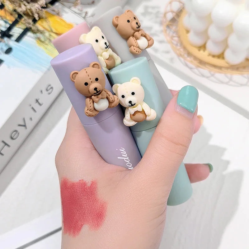 Sweet Milk Bear Velvet Matte Lipstick Smooth Long Lasting Lip Gloss Easy to Wear Waterproof Lip Mud Moisturizing Glaze Makeup HIP