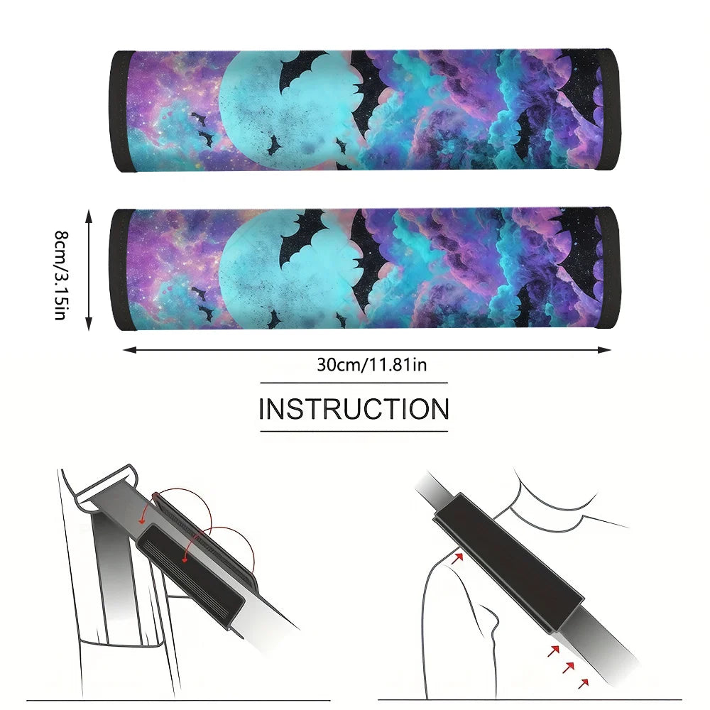 2-Pack Galaxy Moon & Bats Car Seat Belt Covers | HIP Seat Belt Cover HIP