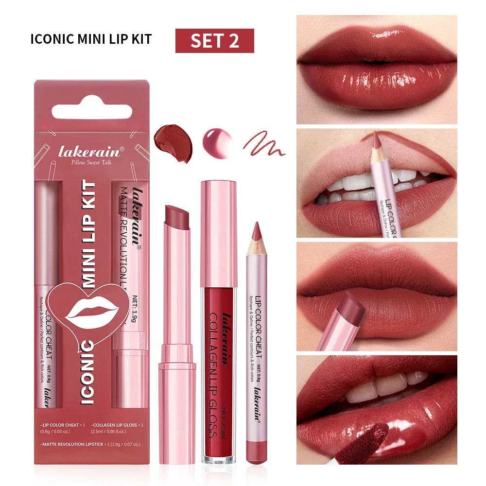 5 Color Lip Liner + LIPSTICK Set and Lip Stain Easy Coloring Matte Lip Kit Lipstick Long Lasting Red Lipstick Lip Makeup Set HIP set2