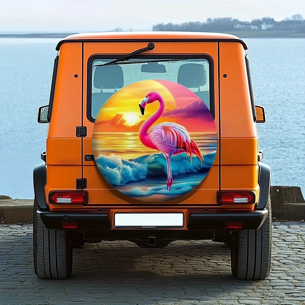 Flamingo Polyester Spare Tire Cover – Outdoor Wheel Protector Spare Tire Cover HIP