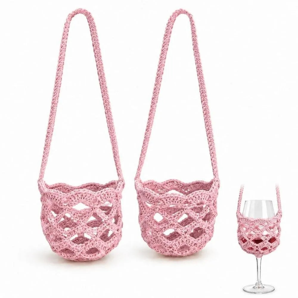 Handmade Crochet Wine Bottle Crossbody Bag – Knit Carrier Wine Bottle Bag HIP
