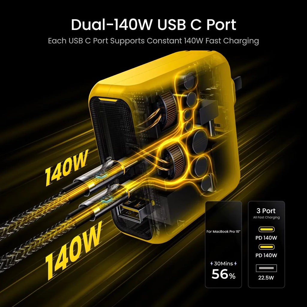 AOHI Pro 140W GaN 3-Port USB-C Fast Charger | PD 3.1 USB-C GaN Charger HIP