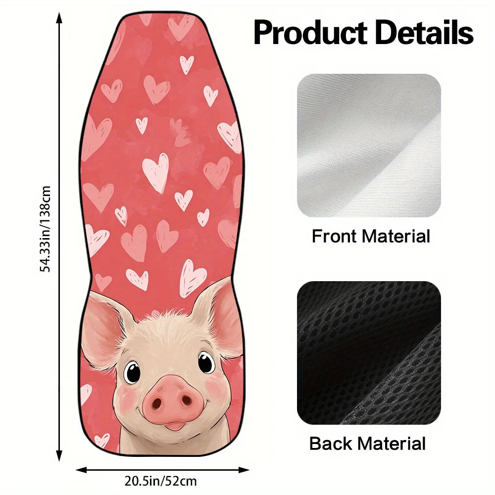 2-Pc Pig Heart Car Seat Covers – Cute, Washable Polyester Car Seat Covers HIP
