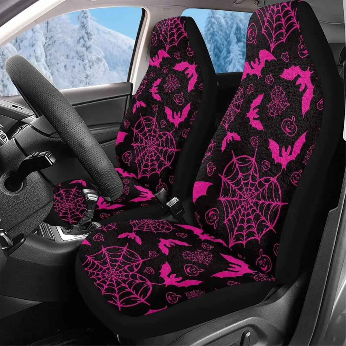 Pink Bats Halloween Car Seat Cover Set – 2-Piece Soft Plush Car Seat Cover Set HIP black