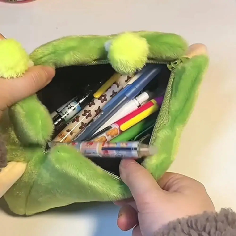Cute Grass Shape Plush Pencil Case – Large Capacity Bag Plush Pencil Case HIP