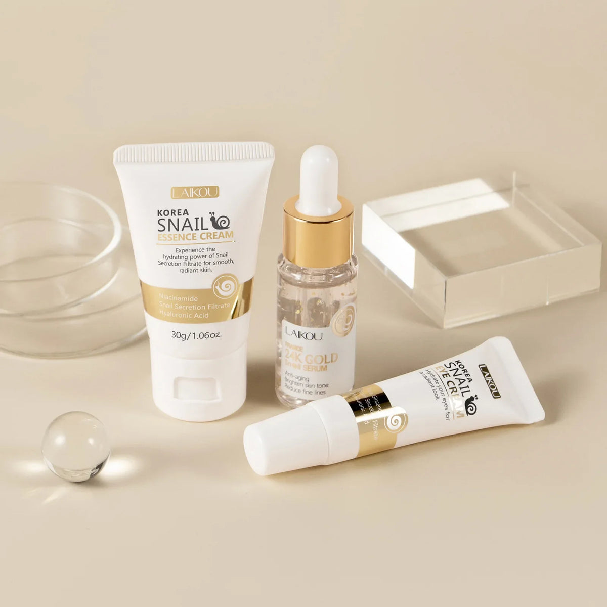 LAIKOU 24K Gold Snail Serum Eye Cream & Essence Set Skincare Serum Set HIP