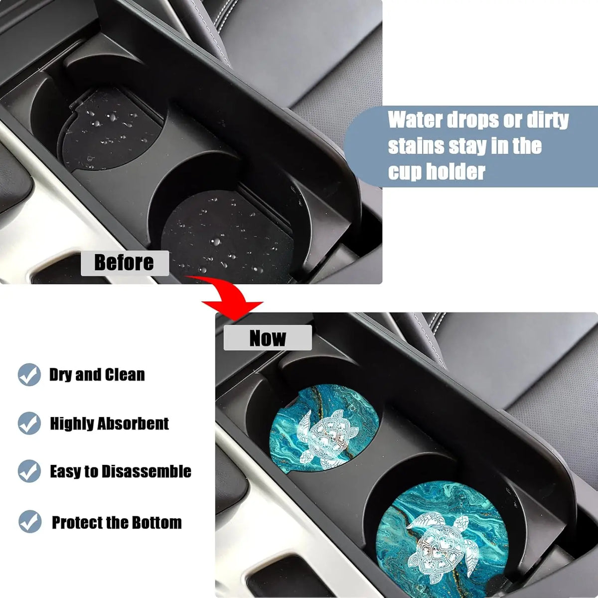 Sea Turtle Marble Absorbent Ceramic Car Cup Holder Coasters Car Cup Coaster HIP