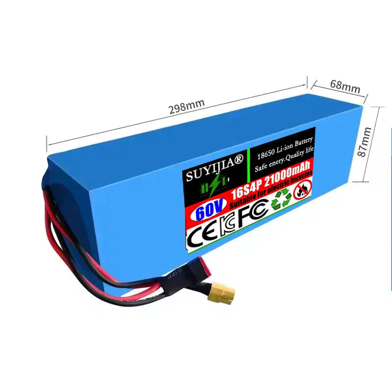 60V 21Ah 18650 16S4P Lithium Battery Pack with BMS | 1800W Lithium Battery Pack HIP