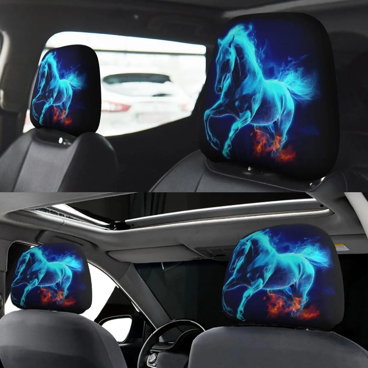 2 Pack Blue Horse Car Headrest Covers – Universal Fit Car Headrest Cover HIP