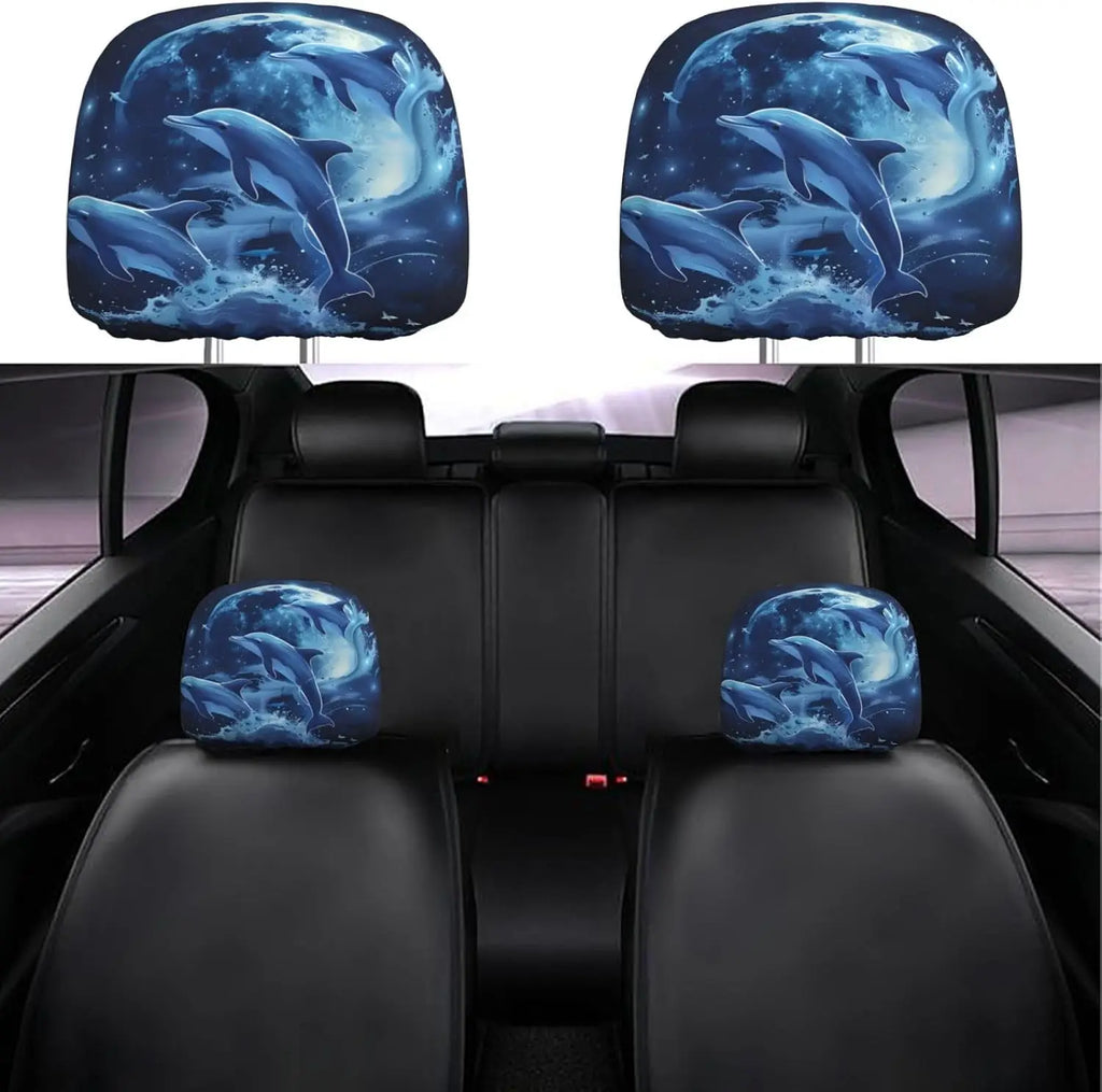 2-Pack Dolphin Moon Car Headrest Covers – Universal Fit Car Headrest Cover HIP 1