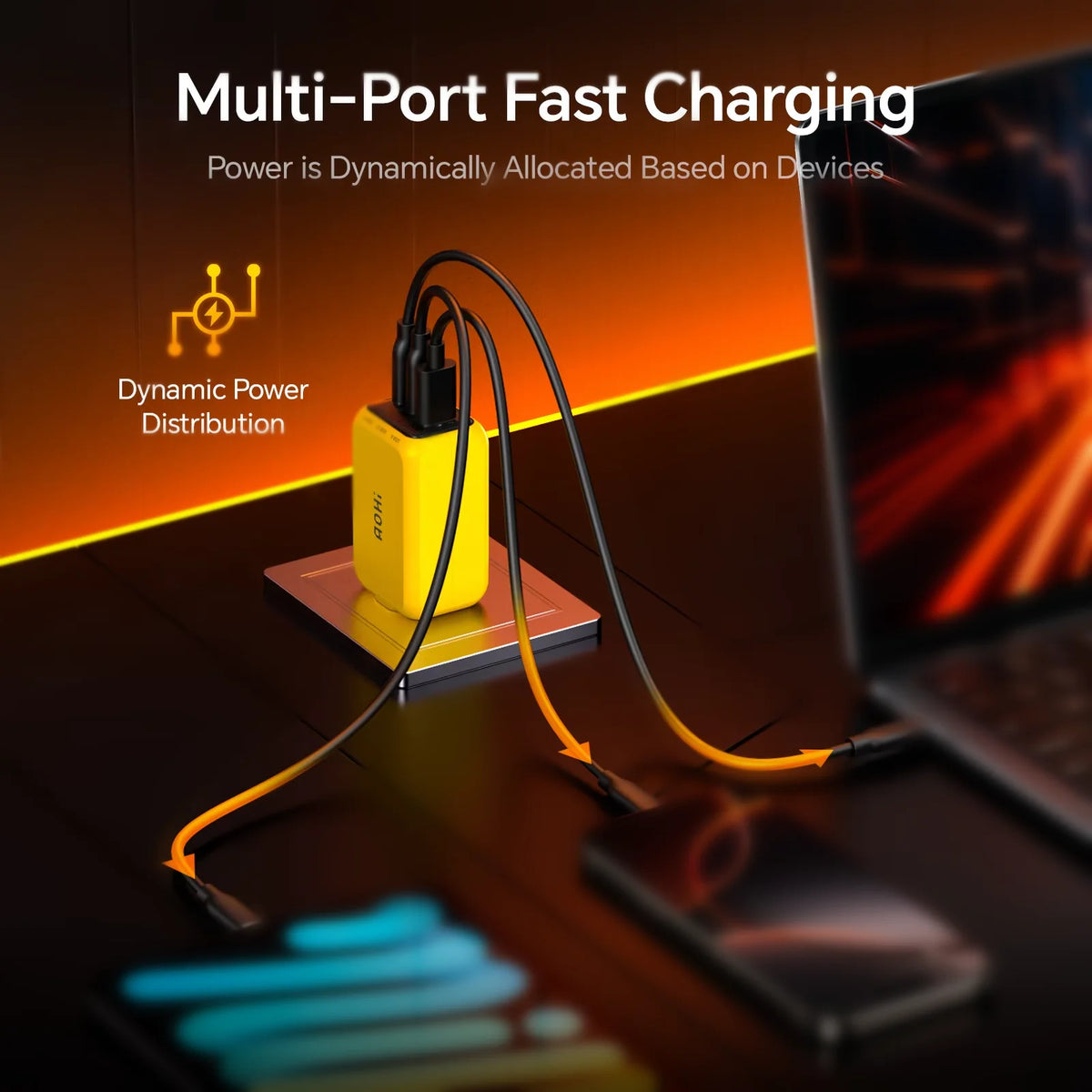 AOHI Youth 65W GaN 3-Port USB-C PD Fast Charger | QC4.0 GaN USB-C Charger HIP
