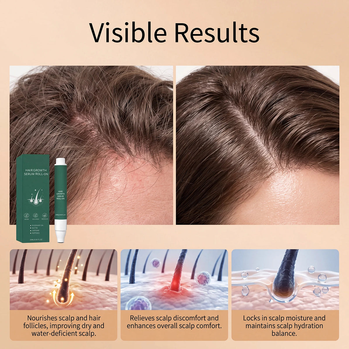 Rosemary Oil Hair Growth Serum Roll-On | Biotin & Caffeine 20ml Hair Growth Serum HIP
