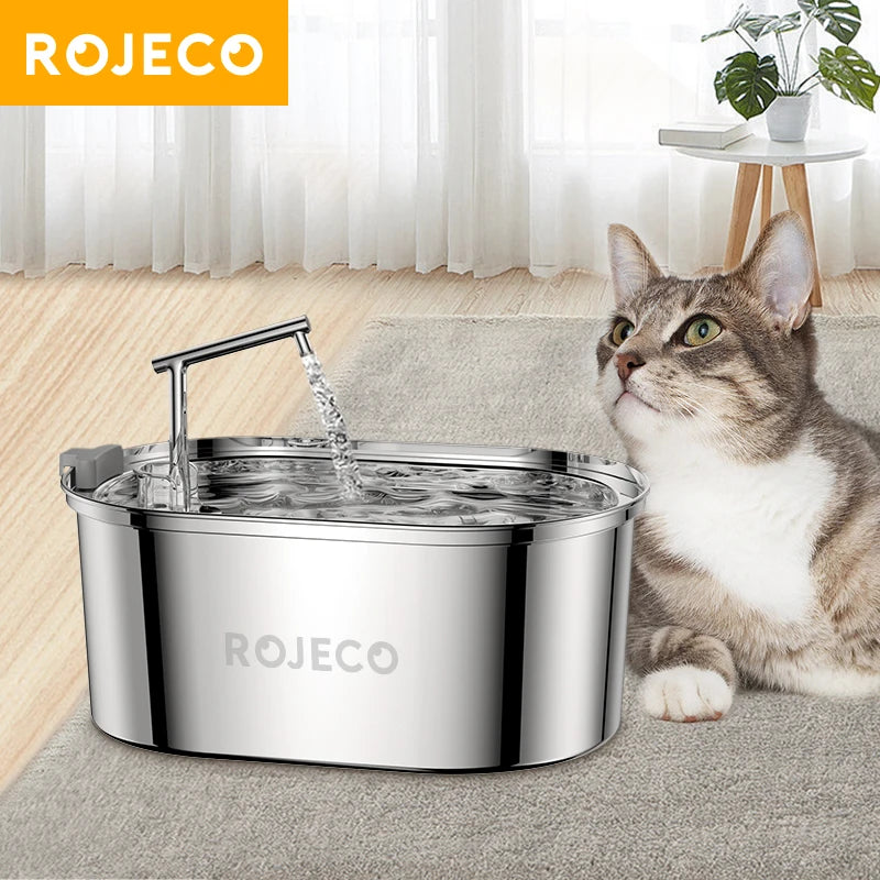 ROJECO 3.2L Stainless Steel Cat Water Fountain Filter For Dog Automatic Pet Drinker Dispenser Drinking Fountain For Cat Supplies HIP