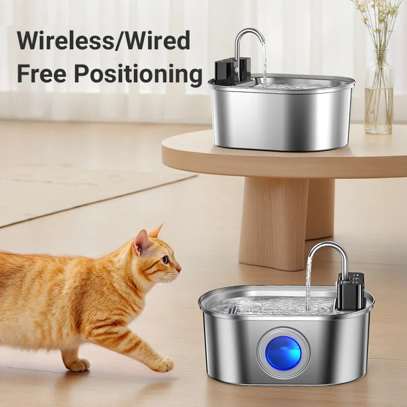ROJECO 3.2L Stainless Steel Cat Water Fountain Wireless Sensor Smart Automatic Dog Water Dispenser Drinking Fountain 4000mAh HIP