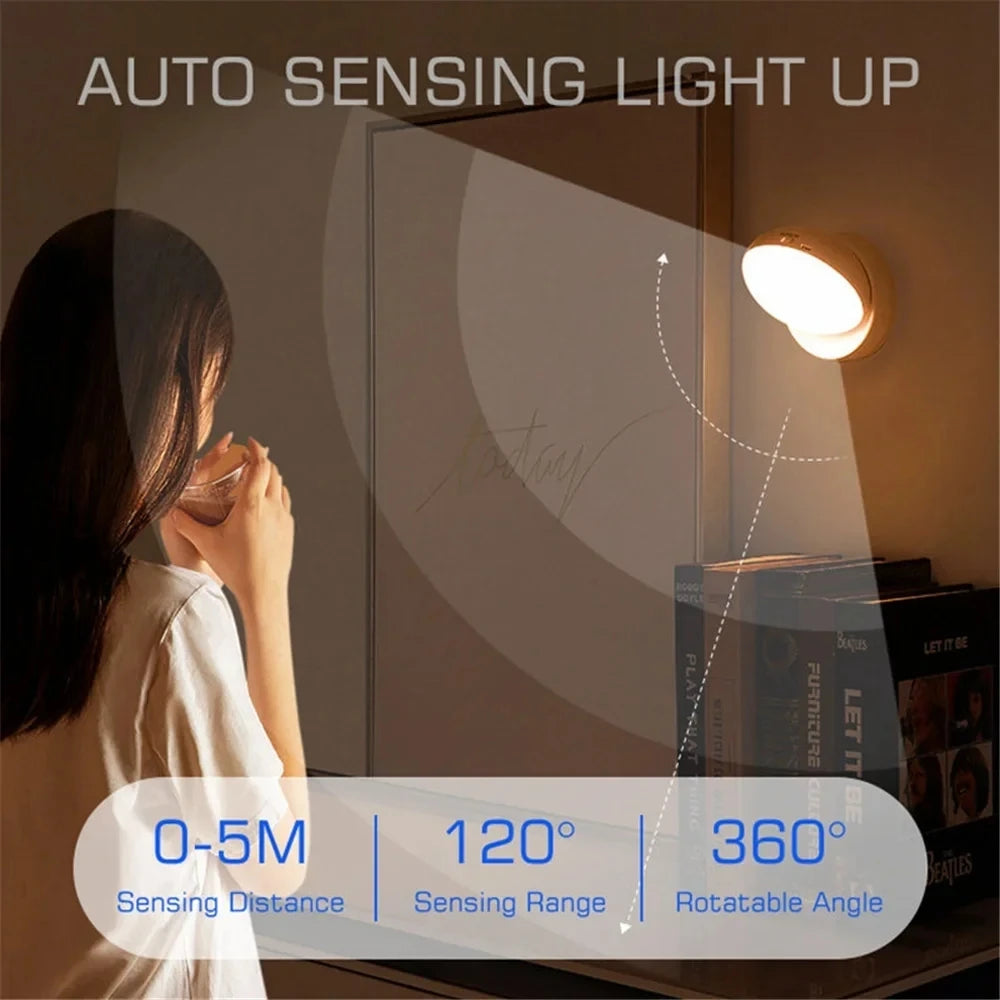 USB Motion Sensor LED Night Light – Rechargeable Round Lamp Motion Sensor Night Light HIP