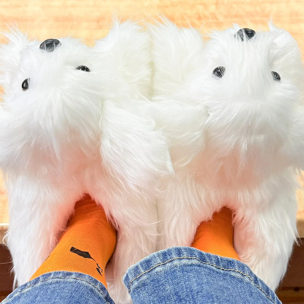 Bichon Frise Plush Slippers – Cozy Indoor Novelty Home Shoes Novelty Plush Slippers HIP