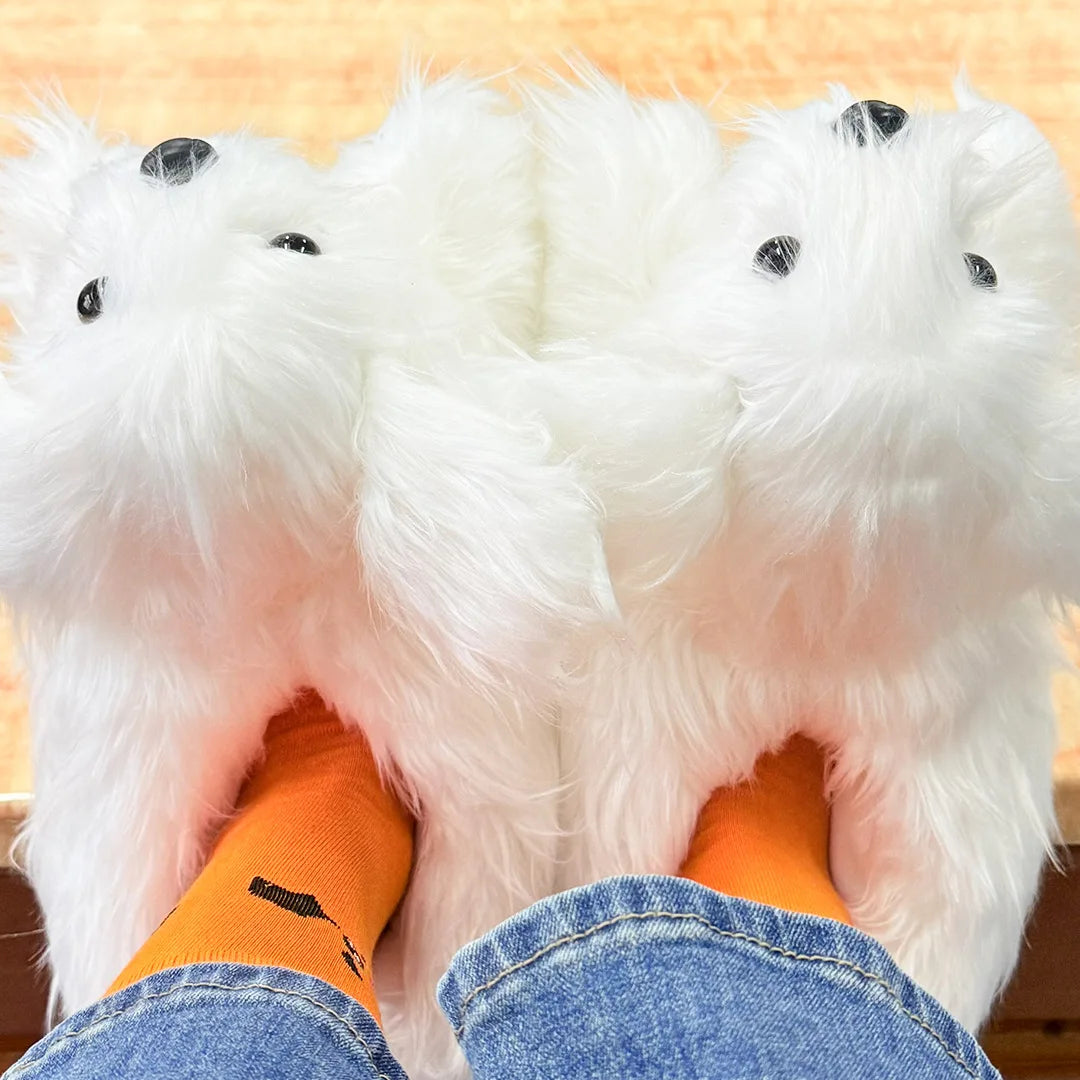 Bichon Frise Plush Slippers – Cozy Indoor Novelty Home Shoes Novelty Plush Slippers HIP