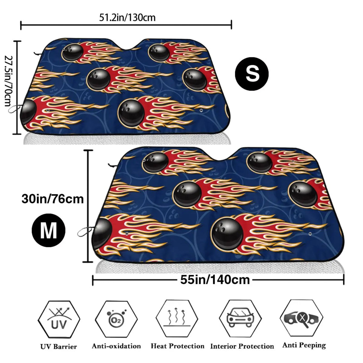 Bowling Ball & Flame Windshield Sun Shade – UV Protection Car Windshield Sunshade HIP