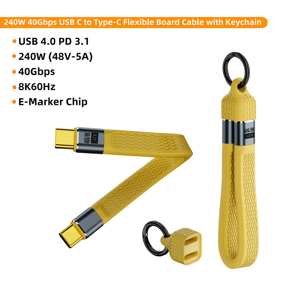 USB4 Keychain Cable 240W 40Gbps USB-C to USB-C | 8K USB-C Cable HIP 240W YSK THS