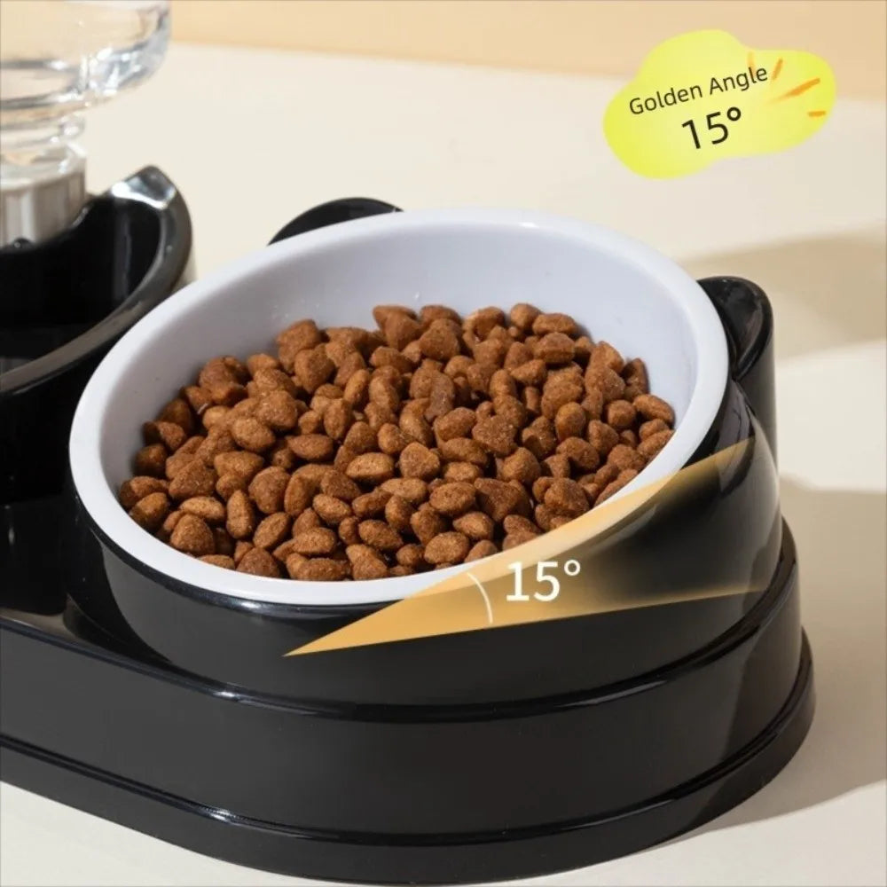 15° Raised 3-in-1 Cat & Dog Double Bowl Feeder + Water Dispenser Raised Pet Feeder HIP