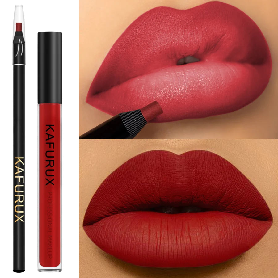 KAFURUX Red Lip Liner & Matte Lip Glaze Set | 2PCS Lip Liner & Glaze Set HIP