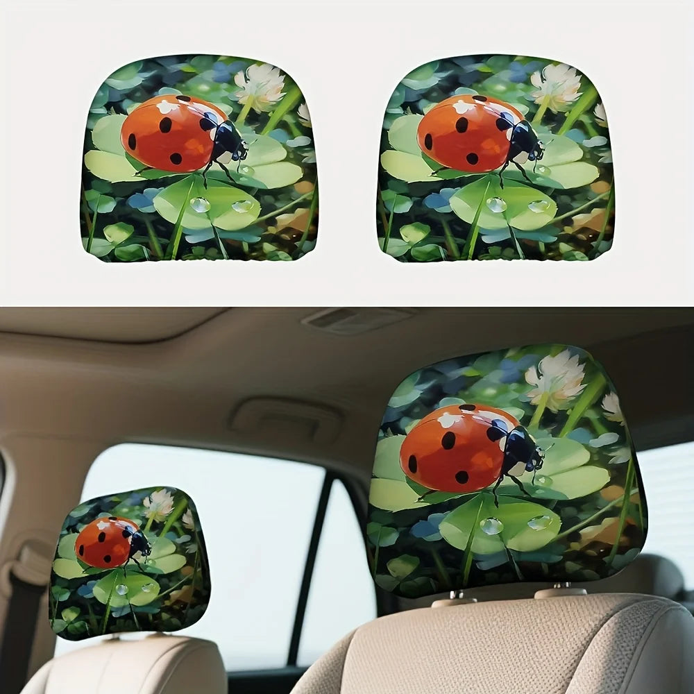 2-Pack Ladybug & Clover Car Headrest Covers – Lucky Green Car Headrest Covers HIP black