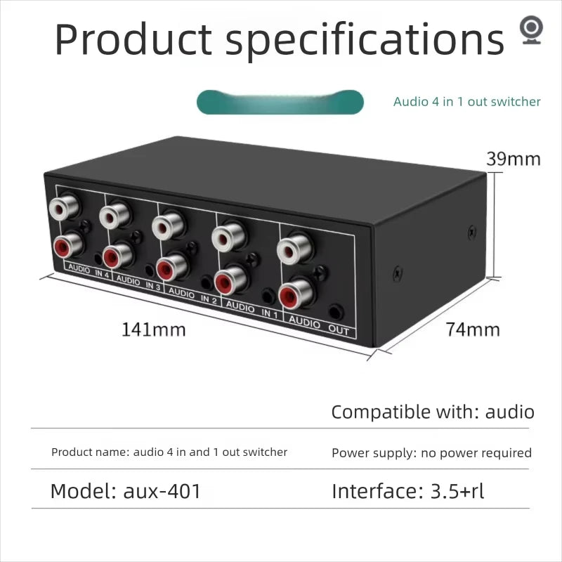 4-in-1 RCA & AUX Stereo Audio Selector Switch Box Audio Switch Box HIP