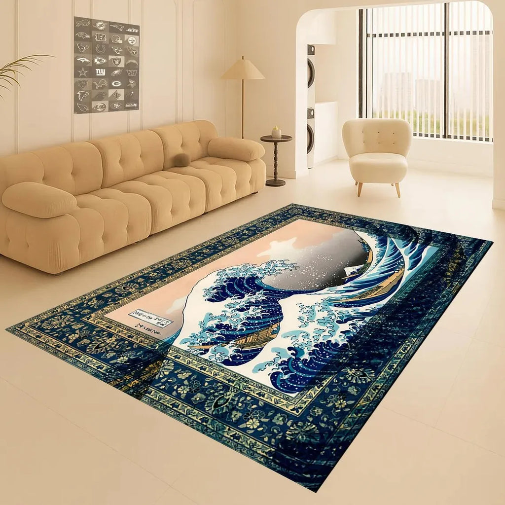 Hokusai Great Wave Area Rug – Ukiyo-e Art Carpet | Non-Slip Decorative Area Rug HIP