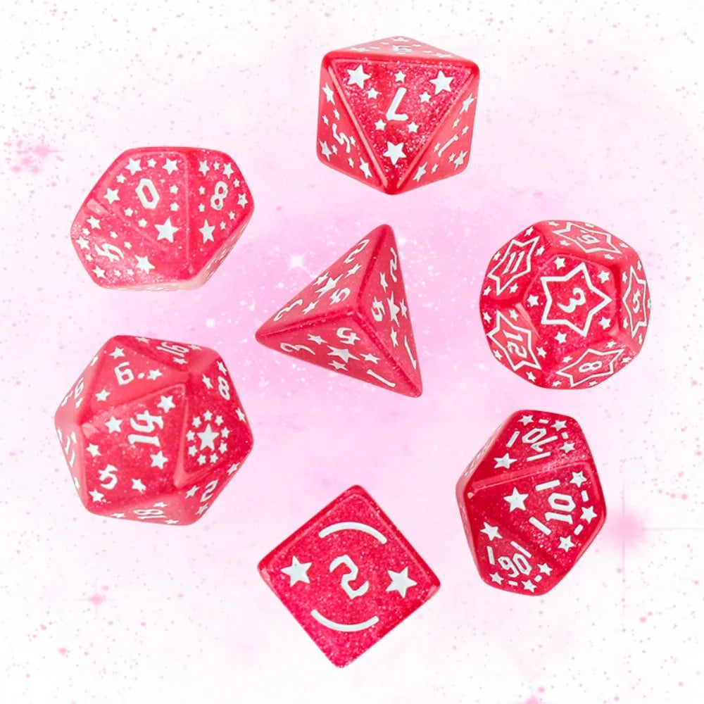 7-Piece Acrylic Star Polyhedral Dice Set – D4 to D20, 8 Colors Polyhedral Dice Set HIP Red