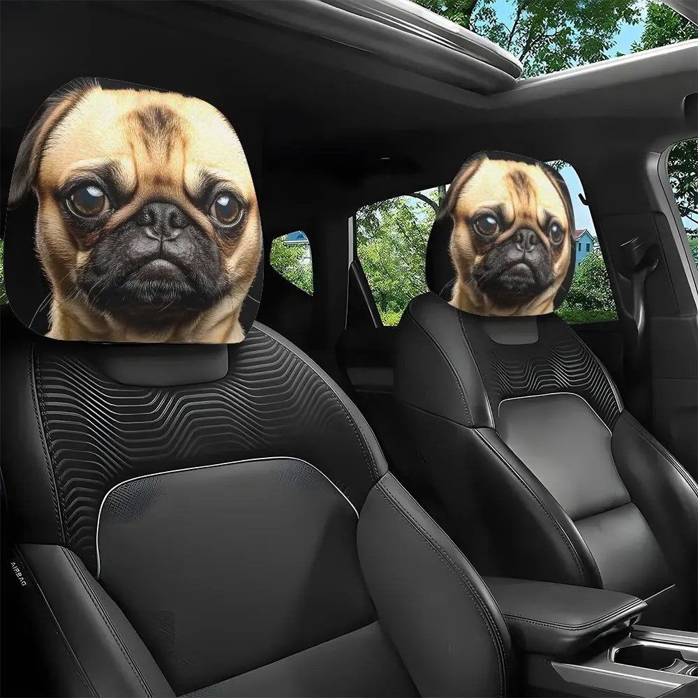 Pug Car Headrest Covers 2-Pack – Washable & Breathable Car Headrest Cover HIP