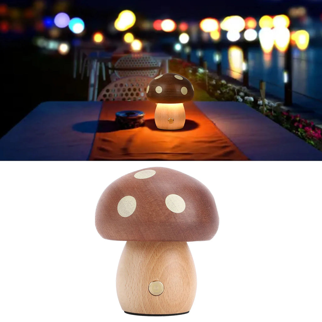Bedside Lamp Warm Light Ebony Wood LED Table Lamp USB Rechargeable Stepless Dimming Mushroom Shaped for Dining Room HIP