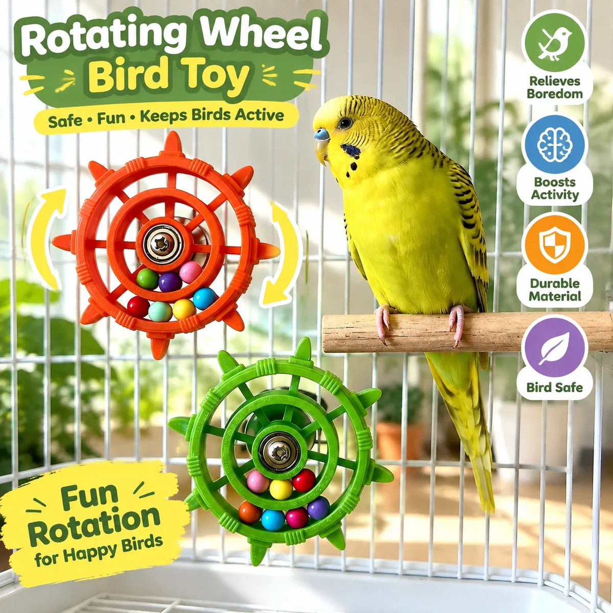 Rudder Shaped Colored Parrot Rotating Drum Toy Anti Bite Pet Bird Interactive Rotating Wheel Birdcage Toy Pet Bird Supplies HIP