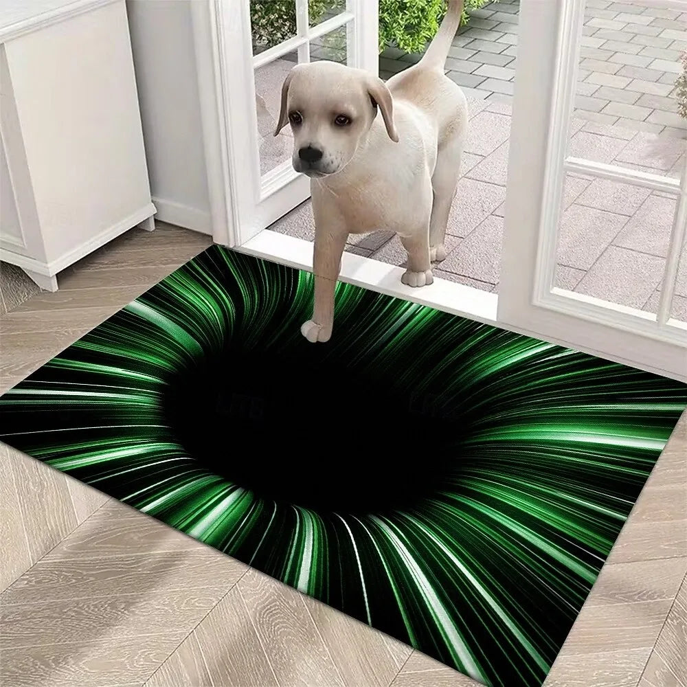 3D Optical Illusion Doormat – Green Vortex Tunnel Welcome Mat Decorative Doormat HIP