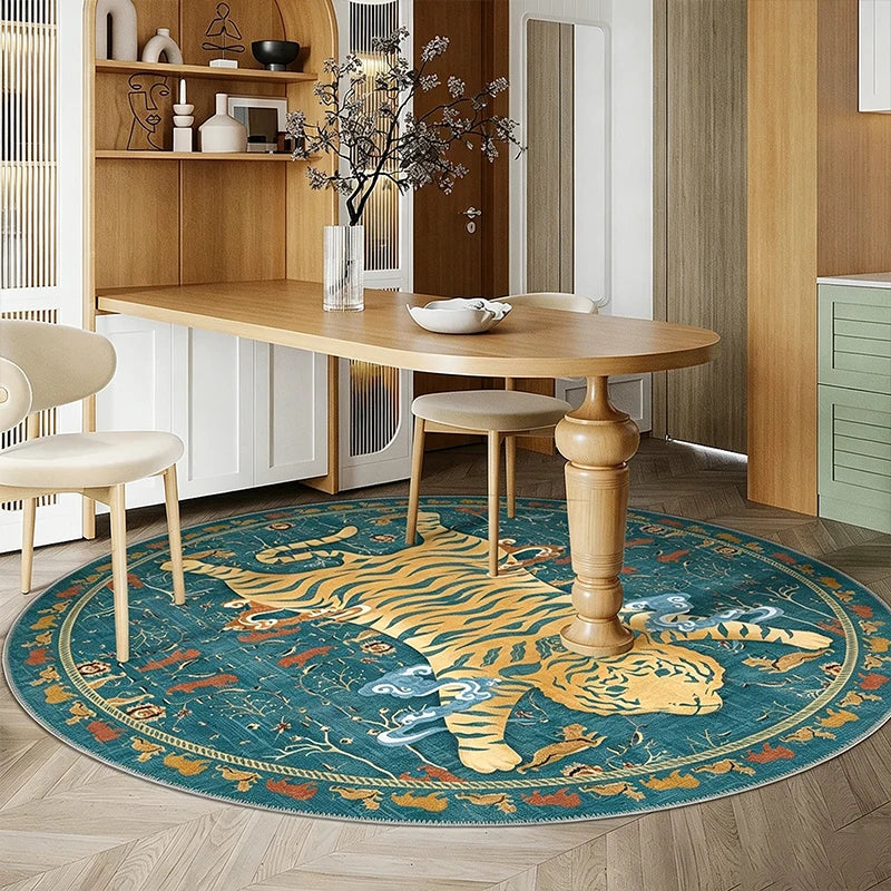 Retro Black & White Tiger Round Rug – Non-Slip, Washable Round Area Rug HIP