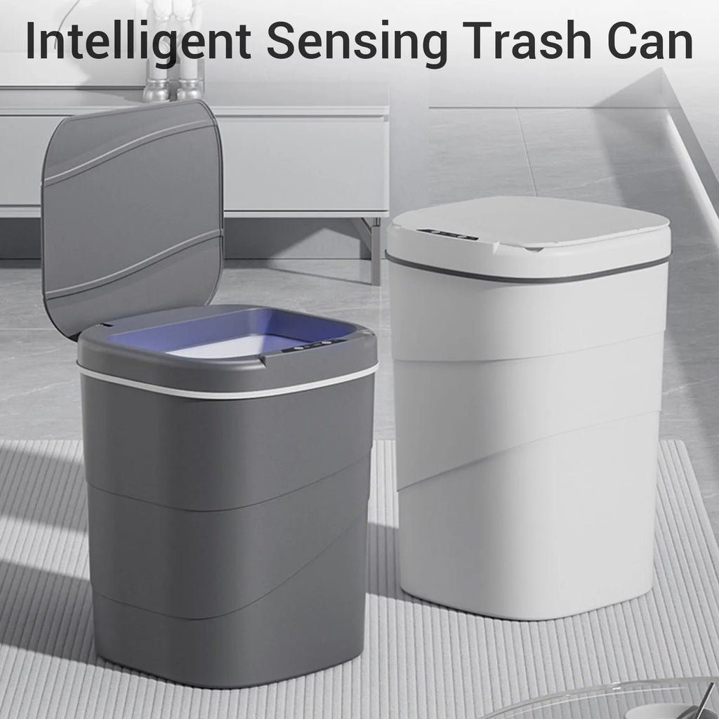 Motion Sensor Trash Can 18L Automatic Touchless Garbage Bin with Blue Luminous Press Ring for Bathroom Kitchen Living Room HIP