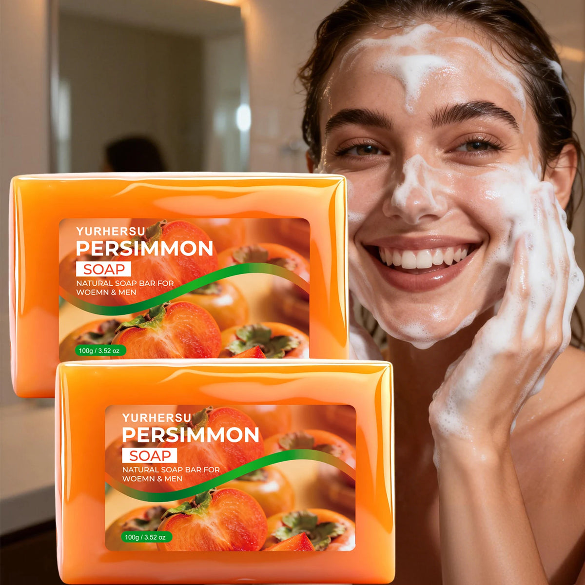 Handmade Persimmon Extract Soap – Brightening Hydrating Bar Handmade Soap Bar HIP 1pcs 100g
