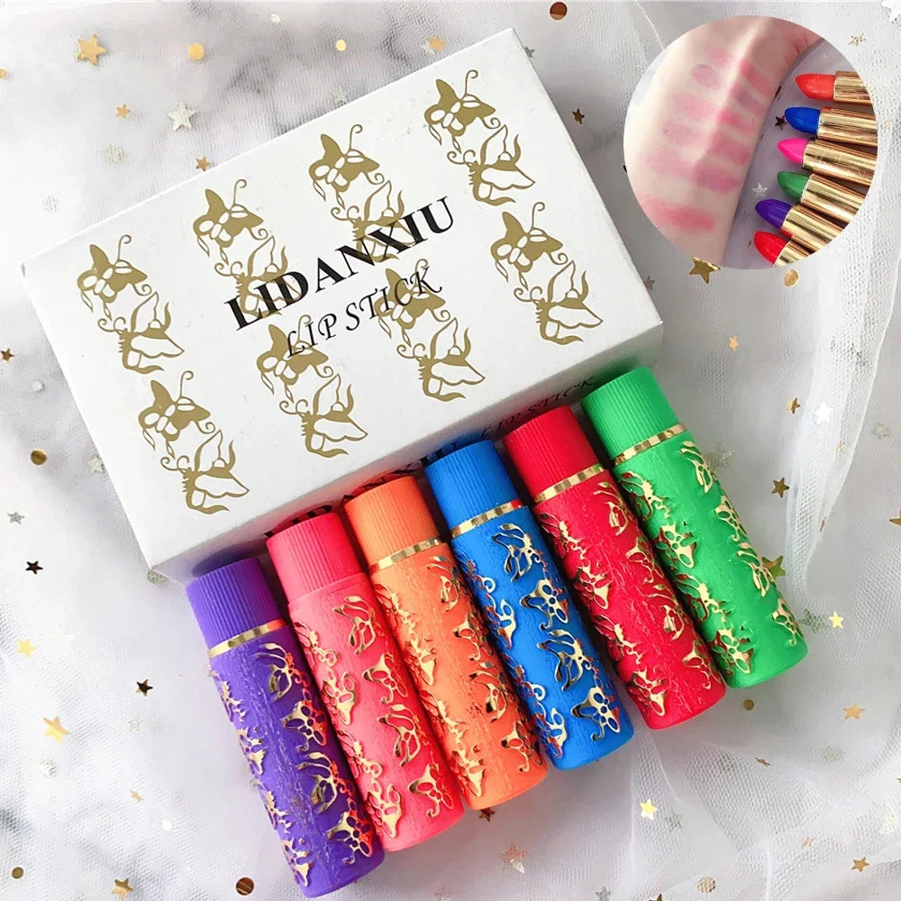6PCS/BOX Dark Green Magic Spotting Lipgloss Lipstick Long Lasting Lip Liner Butterfly Green Lipstick Cosmetics Makeup Maquiagem HIP 6PCS Mix Color