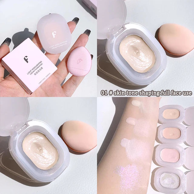4 Colors Contouring Highlighter Cream Pearlescent Luminizer Waterproof Three-dimensional Face Makeup Illuminator High Gloss HIP 01 Skin tone