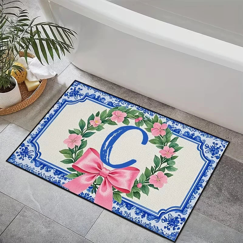 Personalized Pink Bow Floral Welcome Doormat – Anti-Slip Decorative Doormat HIP 5 40x60cm-Felt