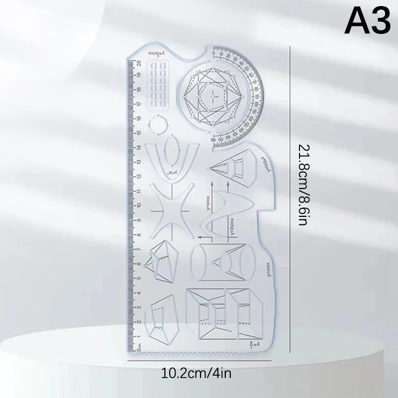 360° Geometric Drawing Ruler – Multifunctional Transparent Geometric Drawing Ruler HIP A3